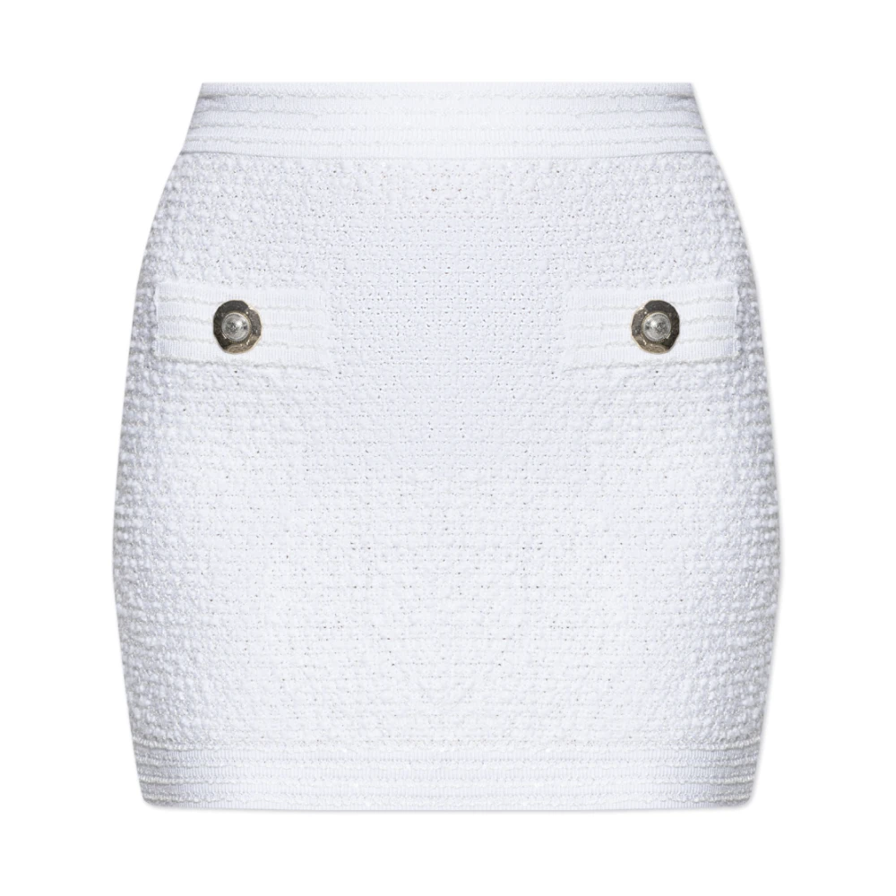Balmain Women's White Short Tweed Skirt With Appliqués - Short Skirts - M - Skirts