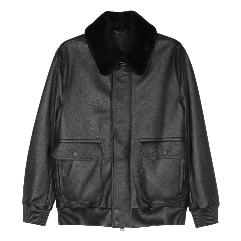 Brioni Klassieke Leren Jas met Zakken Black Heren