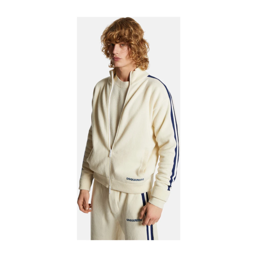 Dsquared2 Retro Sportieve Wollen Blend Rits Cardigan White Heren