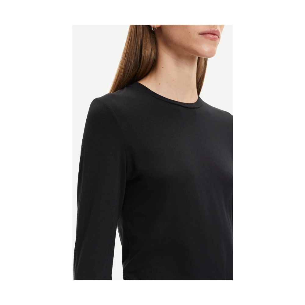 Samsøe Lange mouw ronde hals T-shirt Black Dames