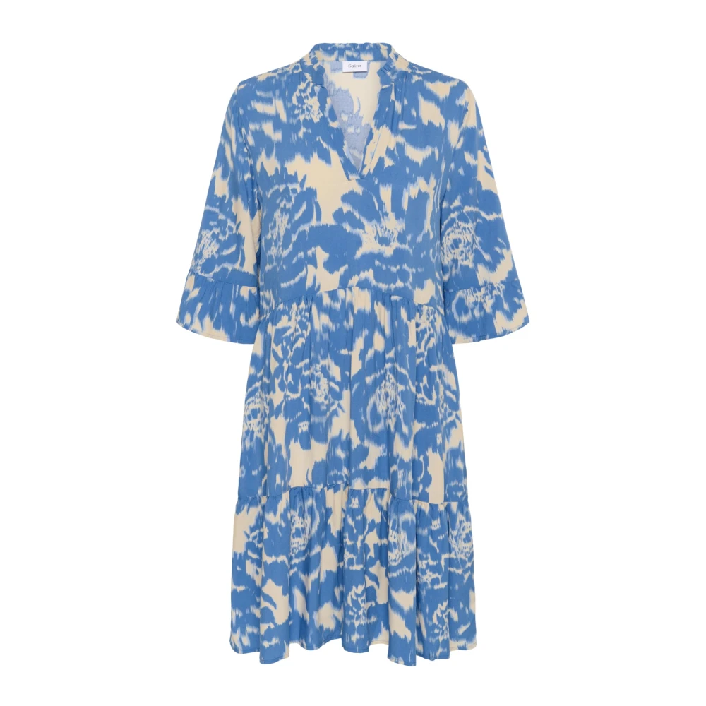 Saint Tropez Women's Blue Short Dresses, S, Campanula Water Blooms Dress With Flounce