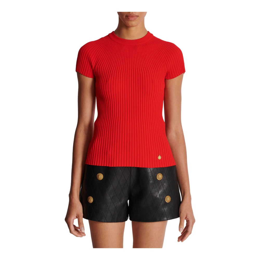 Balmain Geplooide gebreide top Red Dames