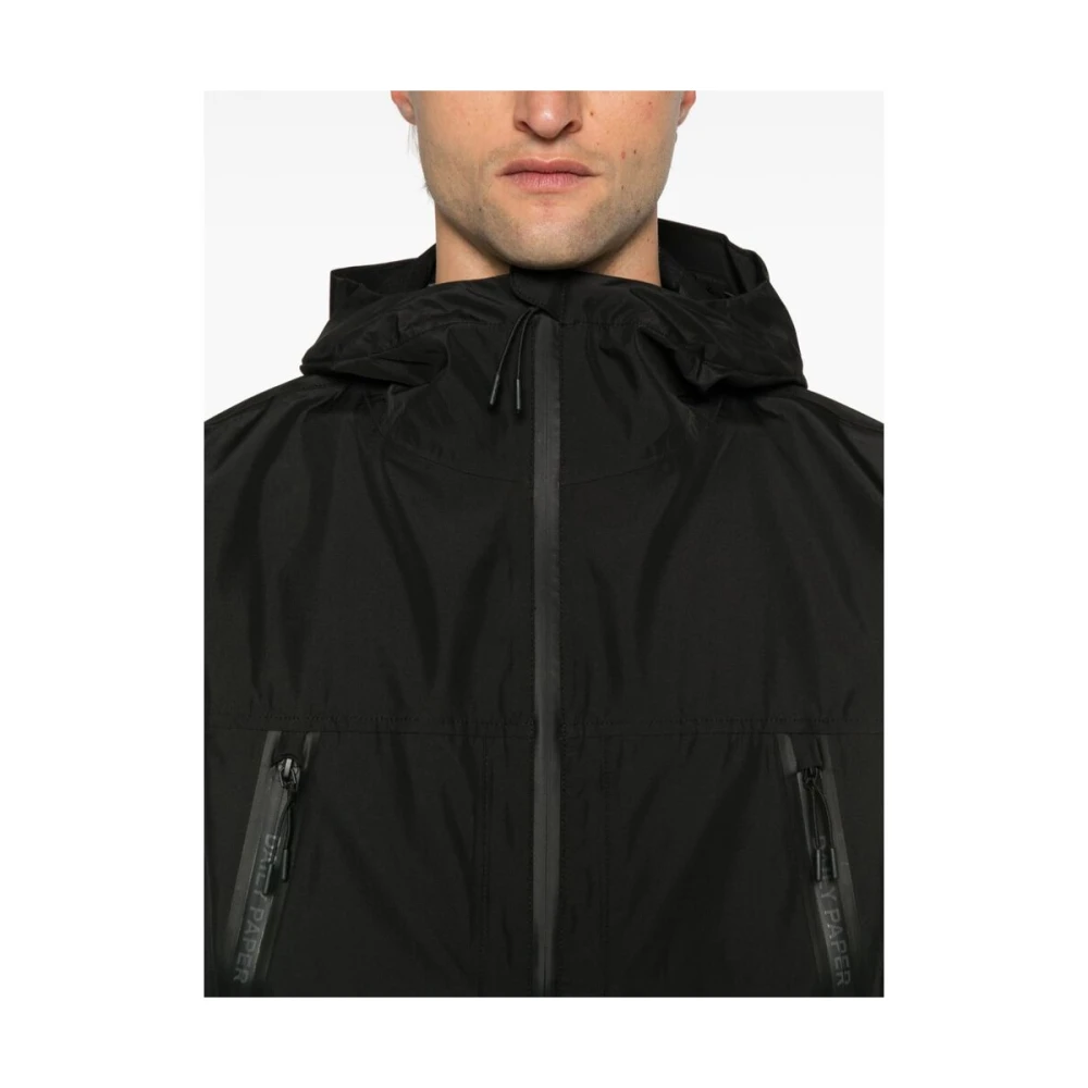 Daily Paper Zwarte Waterdichte Shell Jas met Capuchon Black Heren