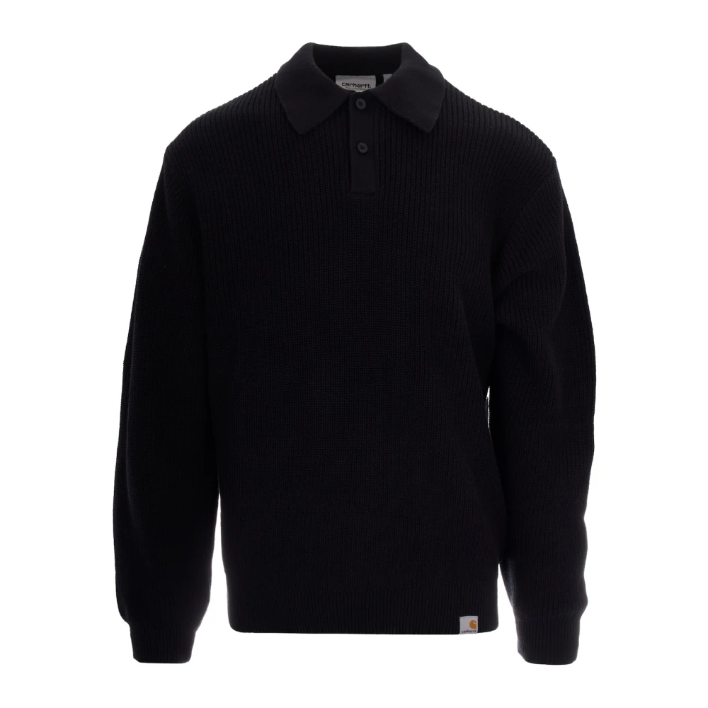 Carhartt Wip Black Polo Shirts, Male, L, L/S Miles Polo