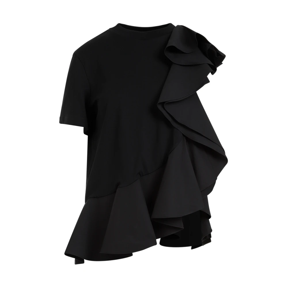 Alexander mcqueen Zwarte Katoenen T-shirt met Gerimpeld Inzetstuk Black Dames