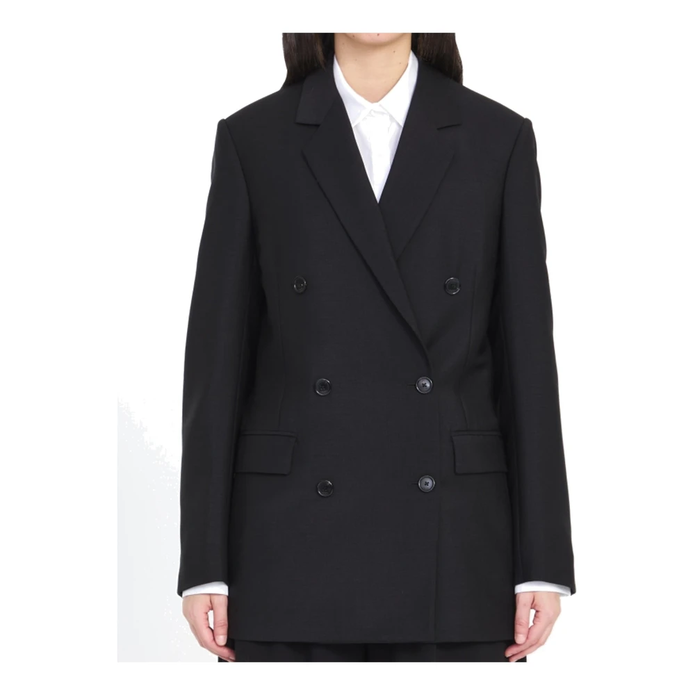 Loewe Zwarte Wollen Blend Jas Elegante Stijl Black Dames