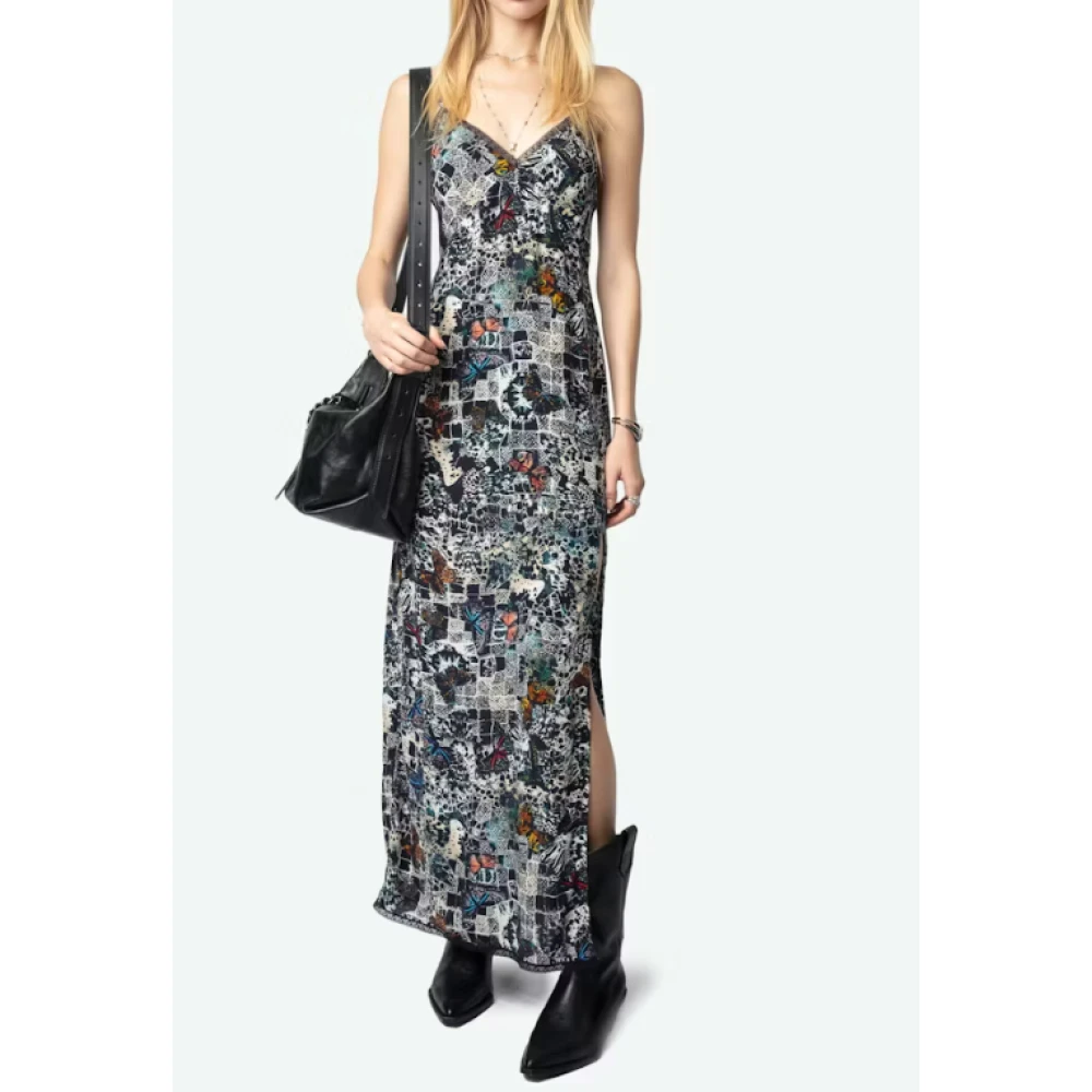 Zadig & Voltaire Blauwe Bedrukte Viscose Lange Jurk Multicolor Dames