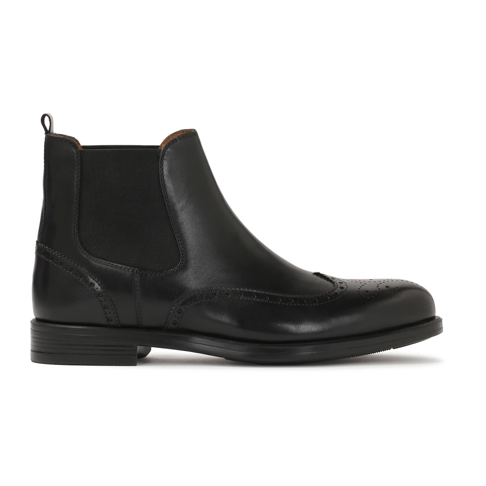 Kazar Svarta Läder Chelsea Boots med Brogue Detaljer Black, Herr