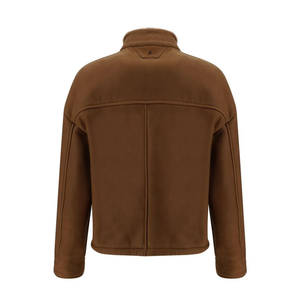 Salvatore Santoro Leren Jas met Schapenvacht Voering en Hoge Kraag Brown Heren