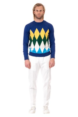 Pull BALLANTYNE En 100% Laine D'agneau, Modèle Exclusif Girocollo Multicolore, Taille 48