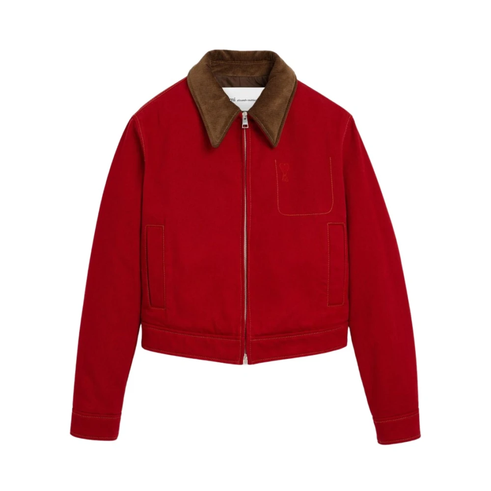 Ami Paris Donna Rosso - Giacca Con Zip In Cotone Con Ami De Coeur - Jackets - S