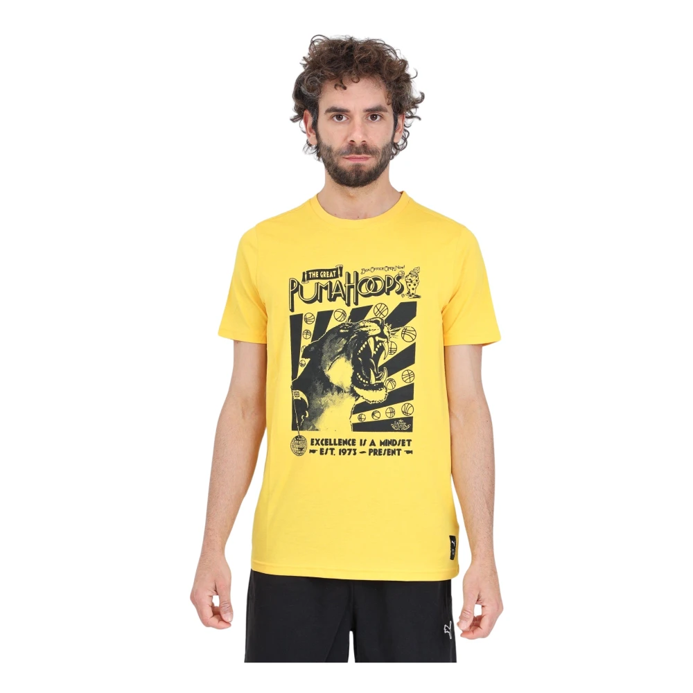 Puma Gele T-shirt met Zwarte Logoprint Yellow Heren