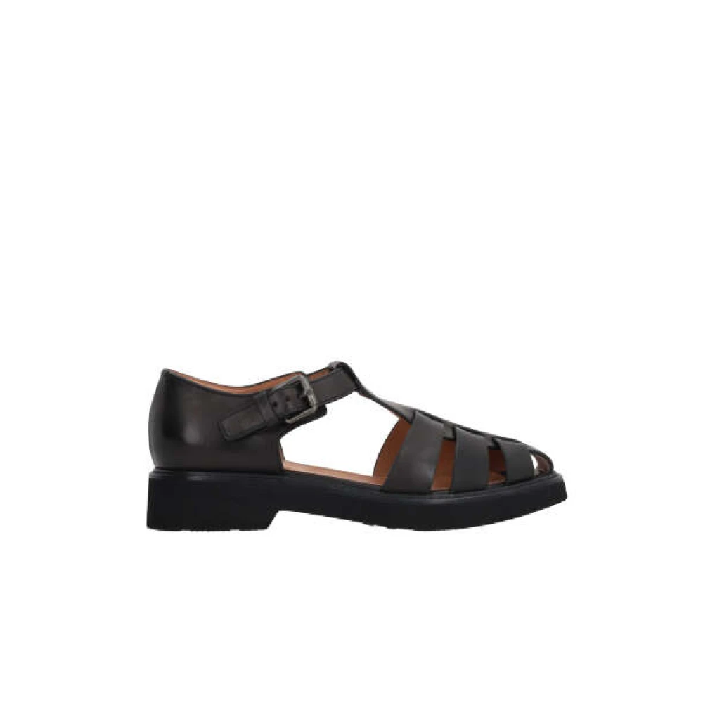 Church's Svarta platta sandaler i läder med justerbar ankelrem Black, Dam