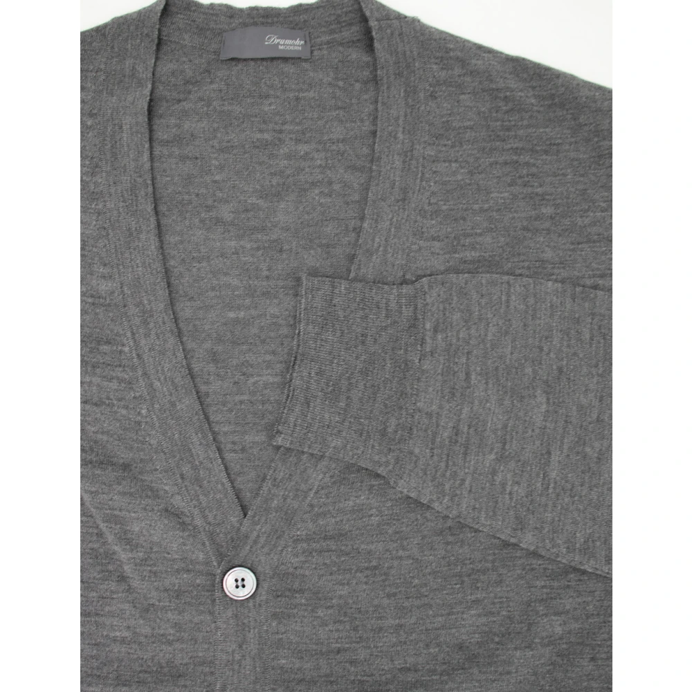 Drumohr Merino Wol Knoop Cardigan Gray Heren