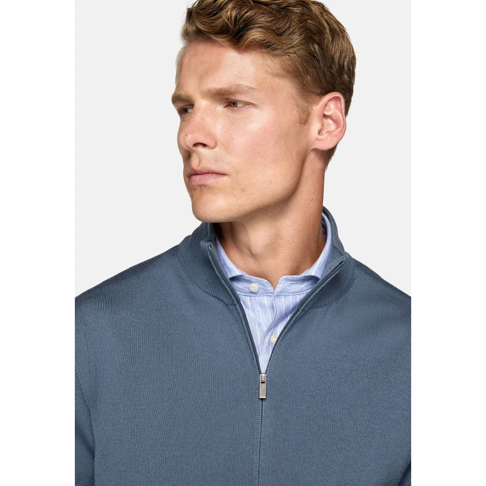 Boggi Milano Merino Wol Full Zip Jumper Blue Heren