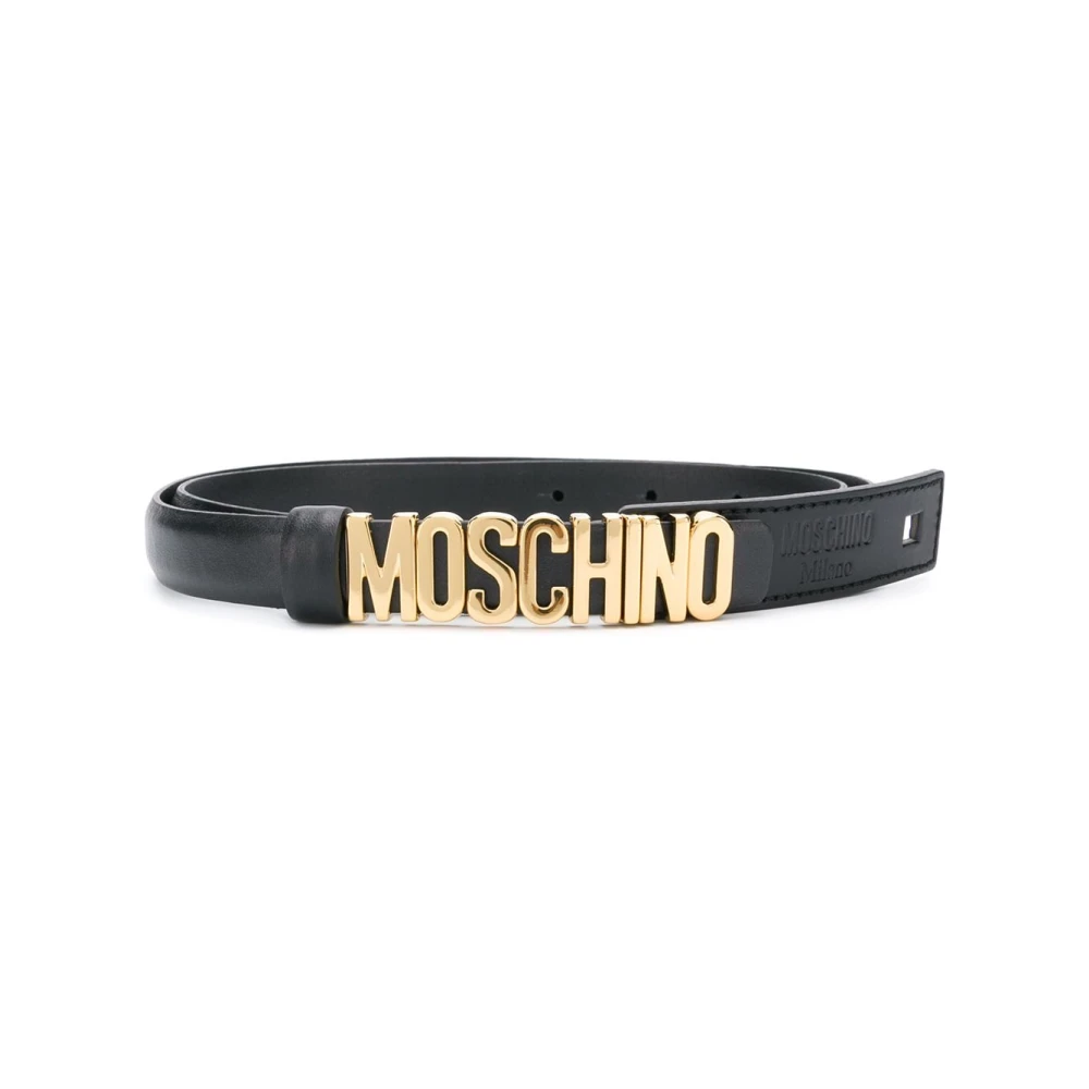 Moschino Zwart Leren Logo Riem Black Dames