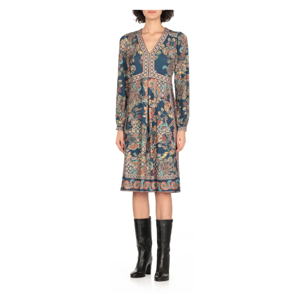 Hale Bob Blauw Paisley V-halsjurk Multicolor Dames