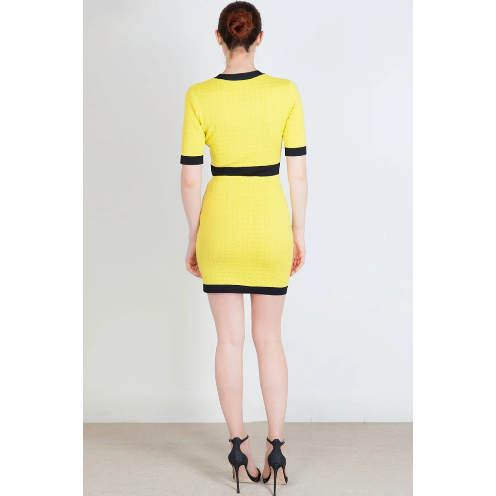 Elisabetta Franchi Geëmbosseerde Viscose Mini Jurk Yellow Dames