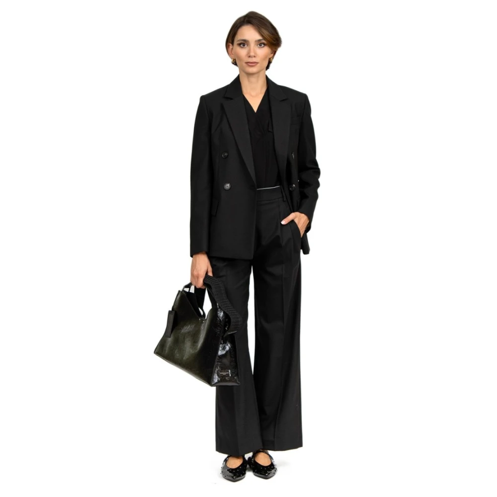 Tela Zwarte Wol Double-Breasted Jas Black Dames