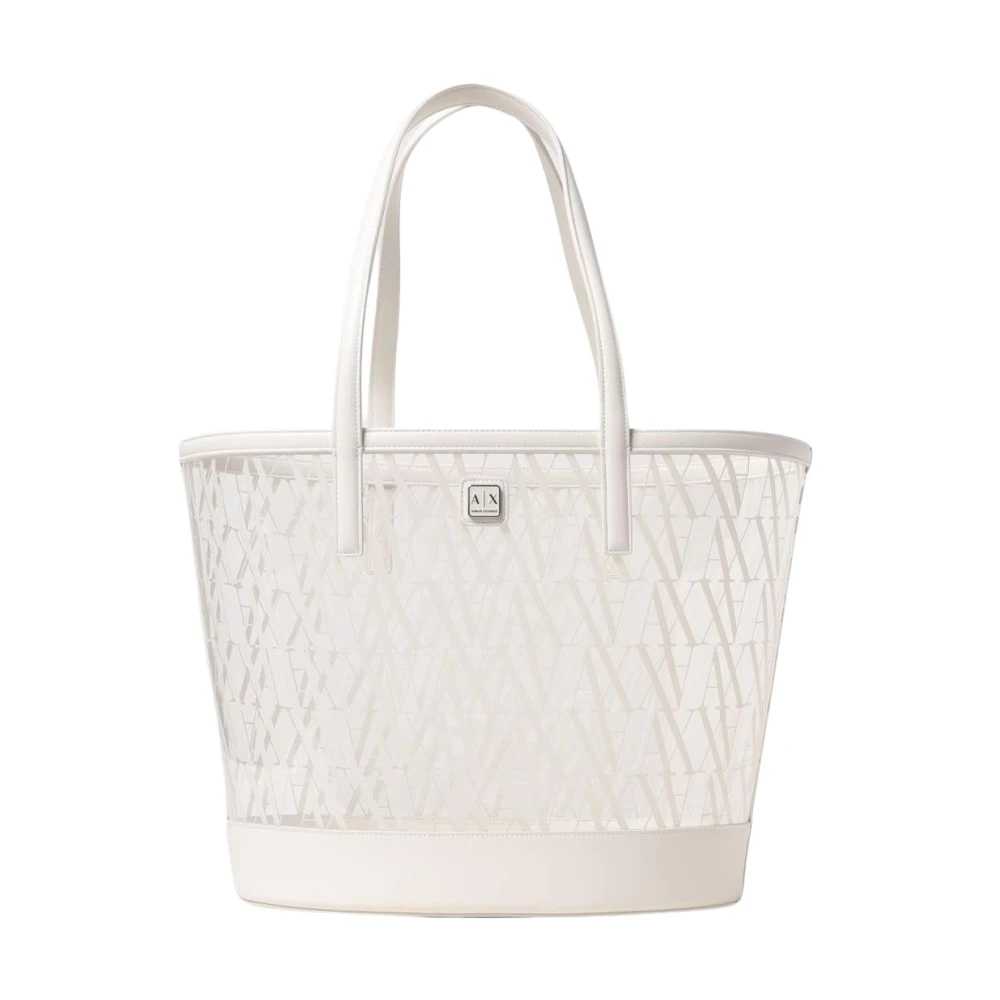 Armani Exchange Donna Bianco Borsa Tote Con Finiture In Pelle