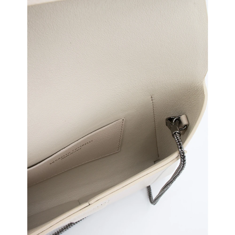 BRUNELLO CUCINELLI Leren Envelop Clutch met Sieradenband Beige Dames