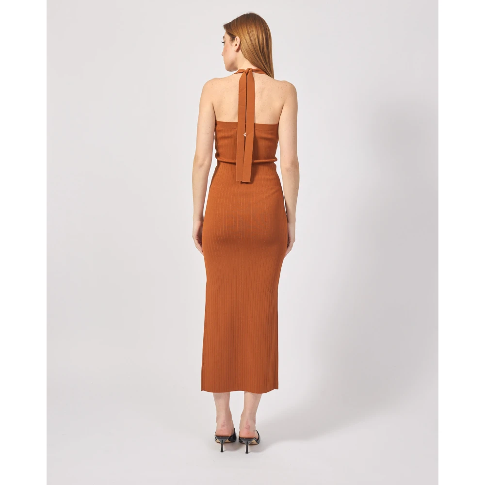 Silvian Heach Bruine Geribbelde Gebreide Jurk met Asymmetrisch Ontwerp Brown Dames