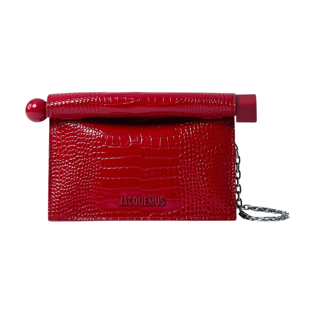 Jacquemus Geometrische Krokodil-geprinte Clutch Tas Red Dames