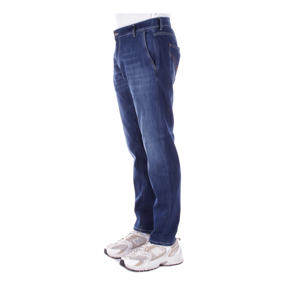 Dondup Blauwe Logo Jeans Regular Fit Blue Heren