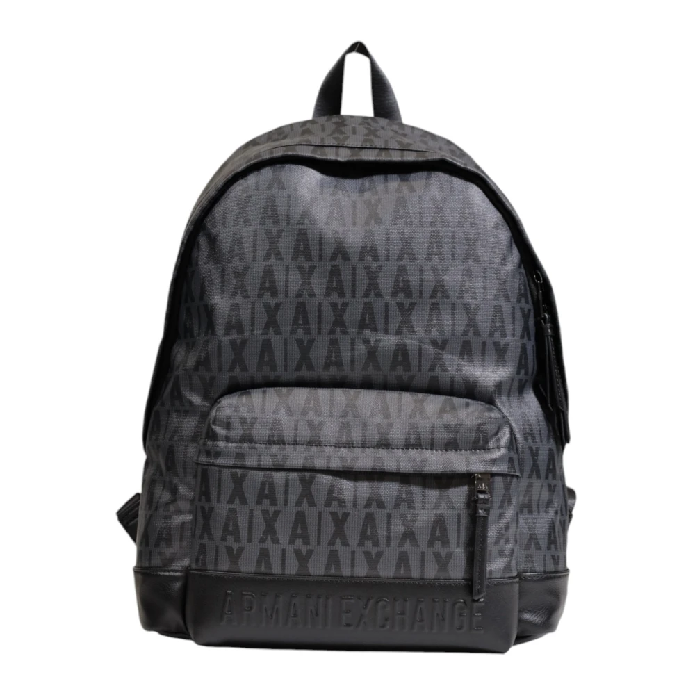 Armani Exchange Zwarte Bedrukte Rugzak met Voorvakken Black Heren