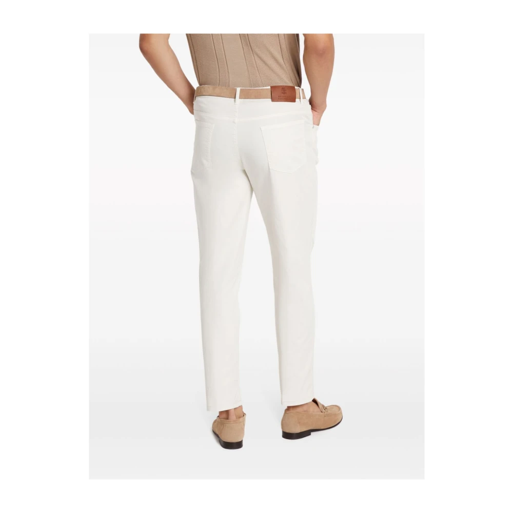 BRUNELLO CUCINELLI Witte Slim-Fit Jeans met Geborduurd Logo White Heren