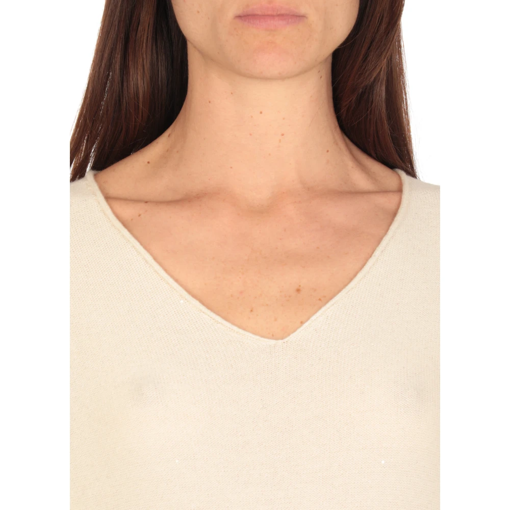 Antonelli Firenze Ivoor Kasjmier Jurk met Lurex Details Beige Dames
