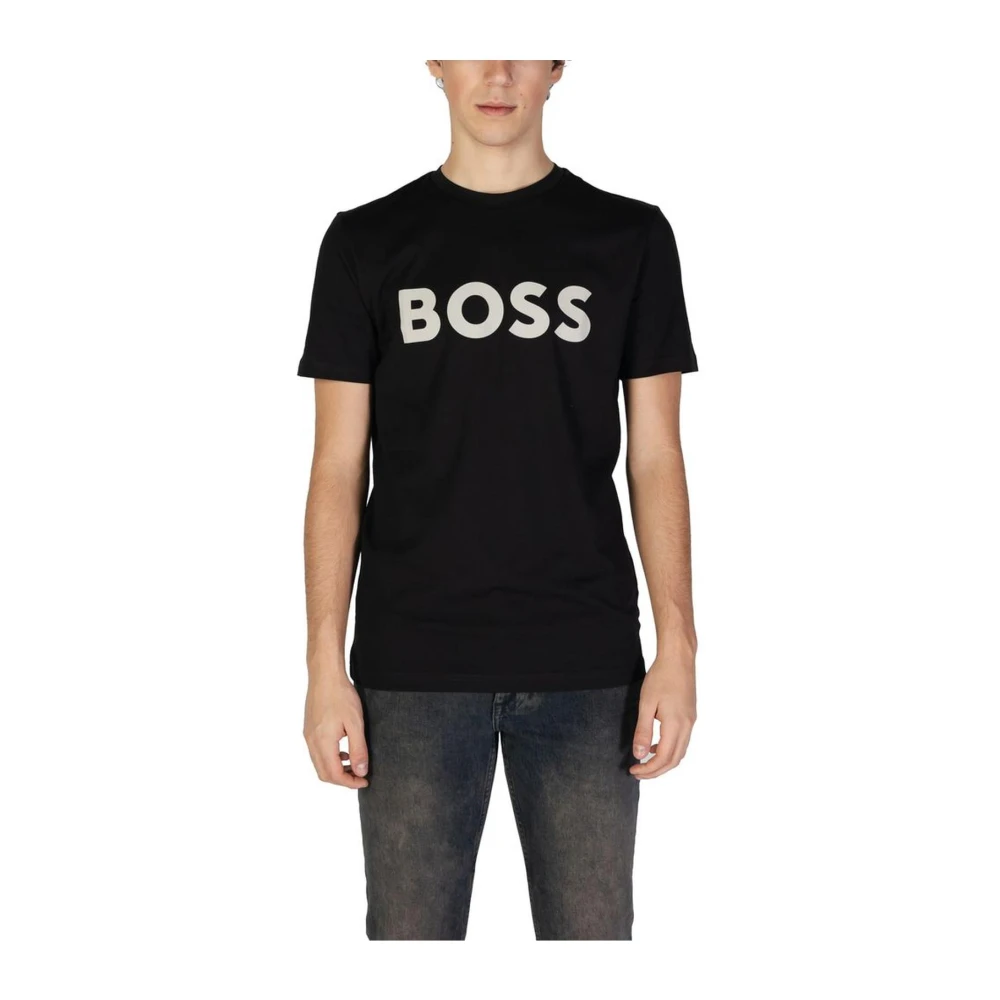 Hugo Boss Zwarte Katoenen Crewneck T-Shirt Mannen Black Heren