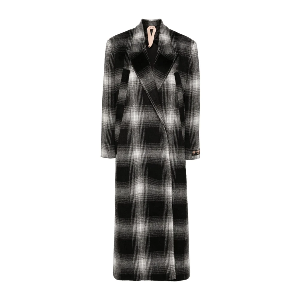N21 Geruite Lange Jas Zwart Black Dames