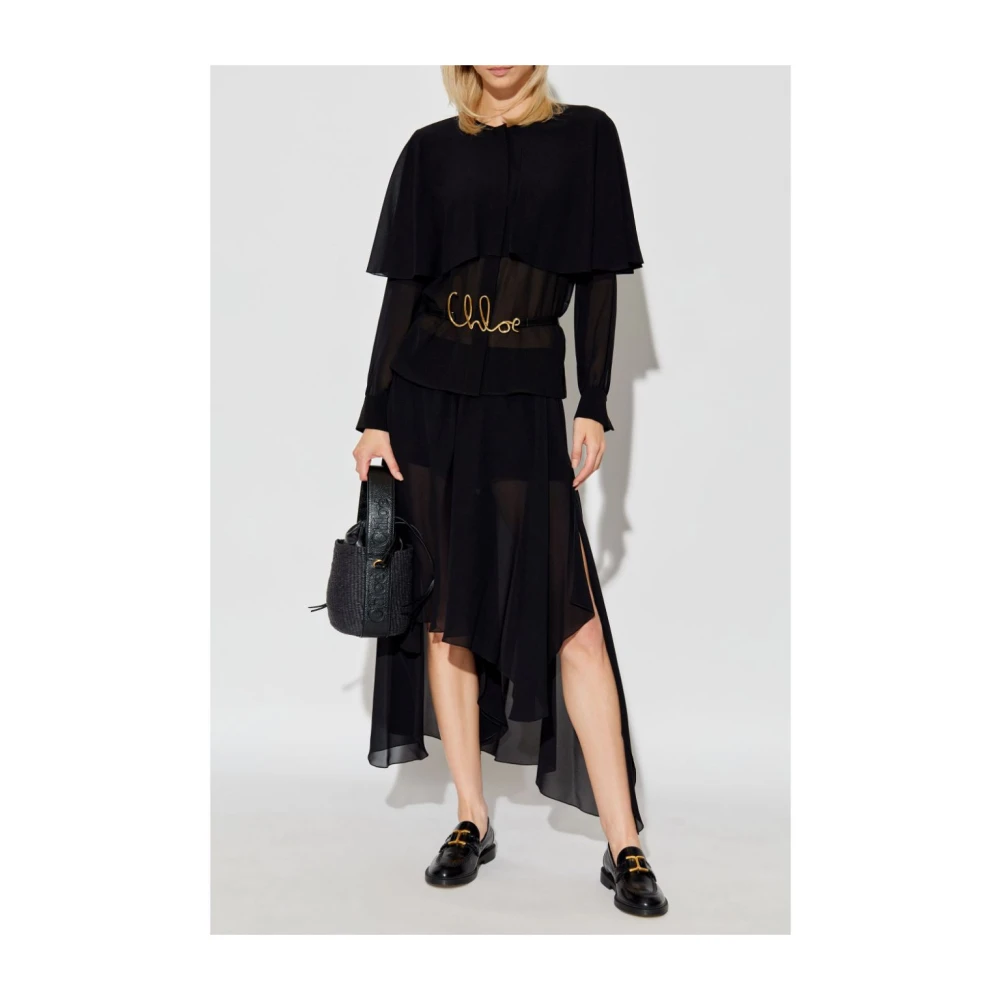 Chloé Zwarte Zijden Georgette Asymmetrische Shorts Black Dames