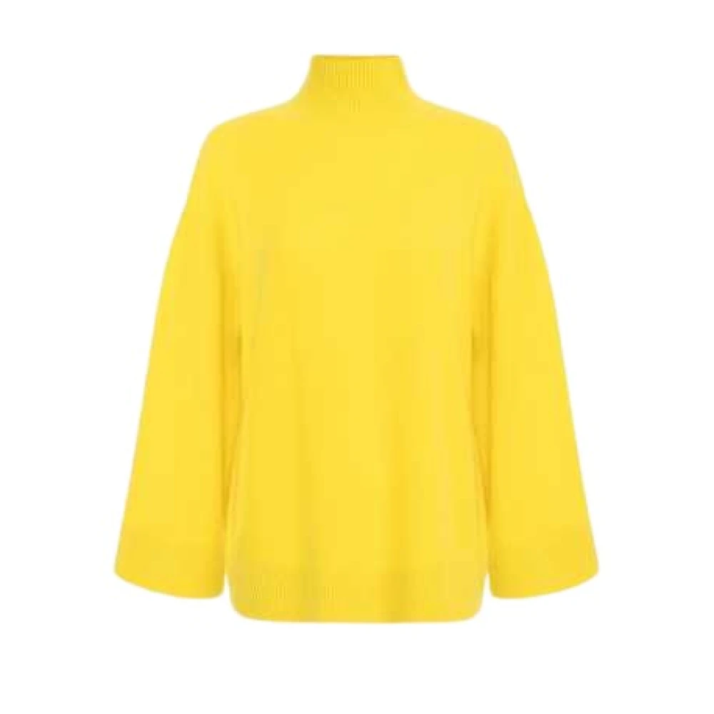 Elisabetta Franchi Gul Cashmere Turtleneck Tröja Oversize Logo Yellow, Dam