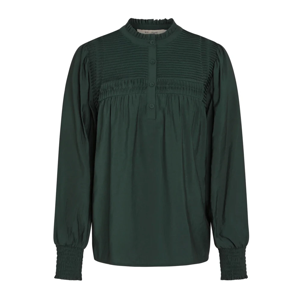 RUE de Femme Stijlvolle Groene Blouse met Geplooide Details Green Dames