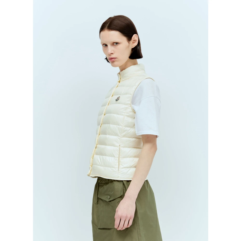 Moncler Gewatteerd Nylon Dons Gilet Beige Dames
