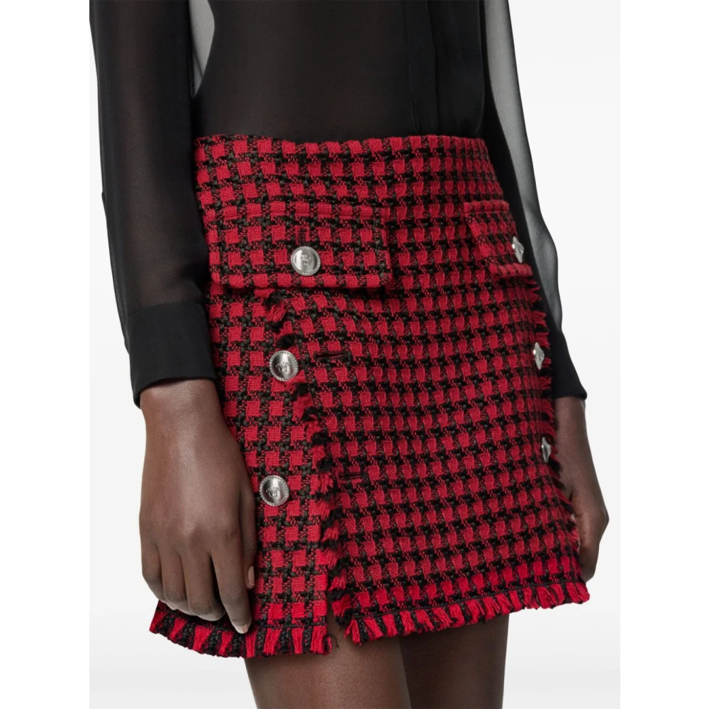 Versace Rood en Zwart Tweed Rok Red Dames