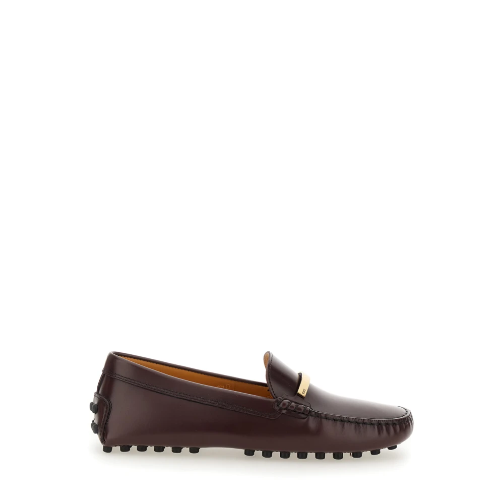 TOD'S Bruine leren loafers met logoplaquette Brown Dames