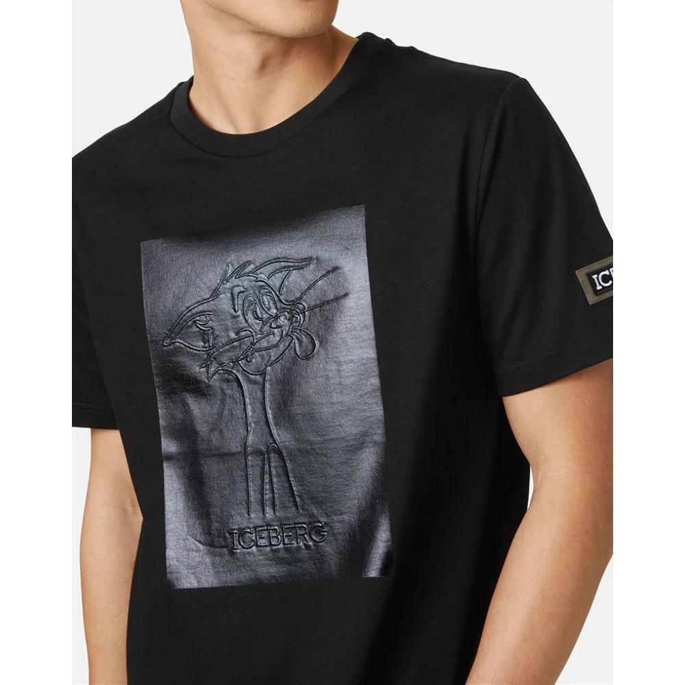 Iceberg T-shirt met Tom geborduurd en gerubberiseerd Black Heren