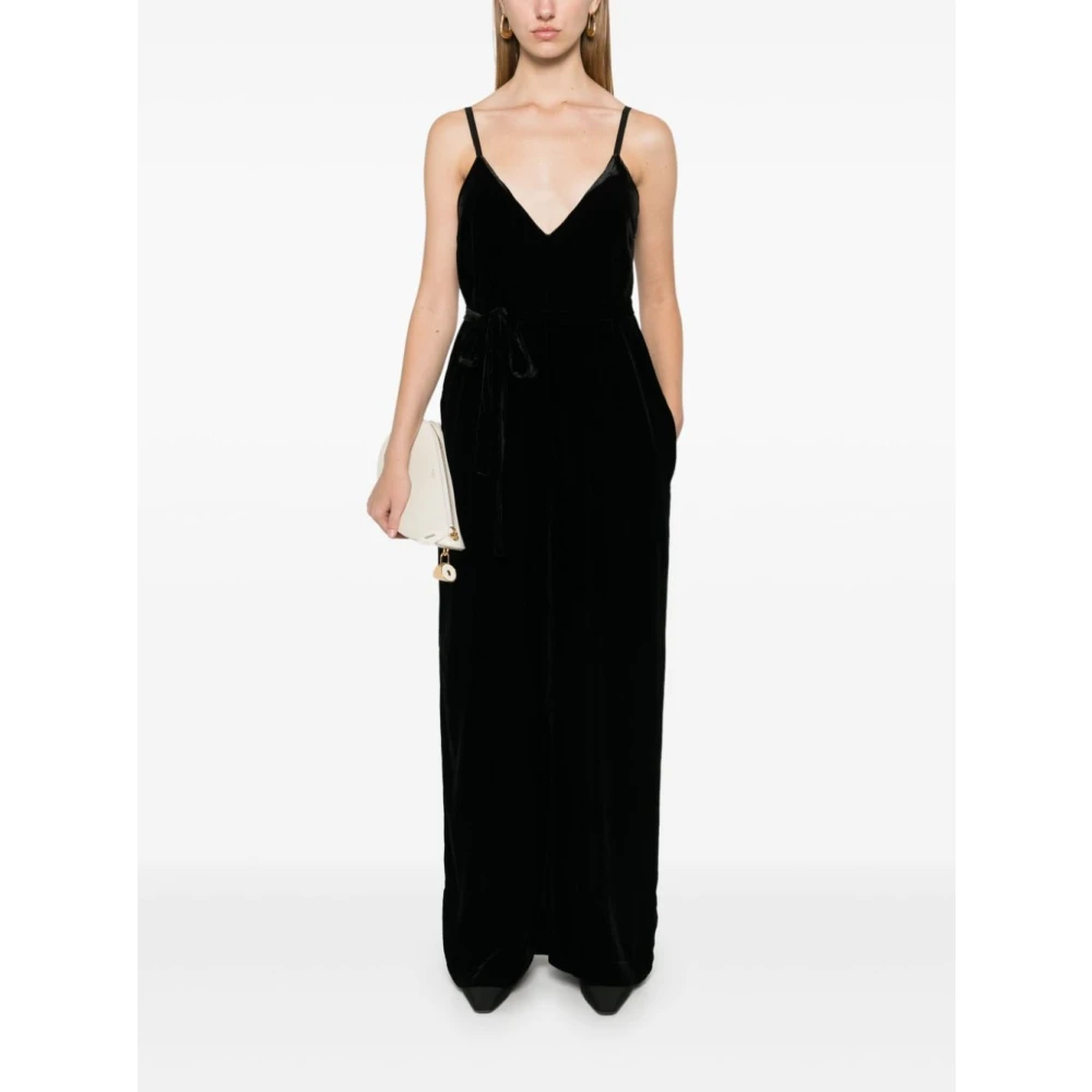 Gold Hawk Zwarte Fluweel Maxi Jurk met V-Hals Black Dames