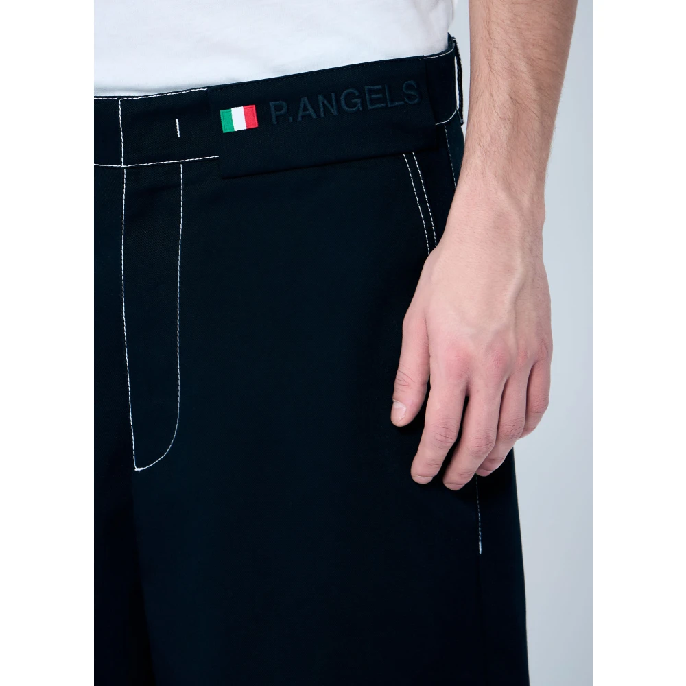 Moncler Hoge Taille Wide-Leg Broek met Logo Borduursel Black Heren