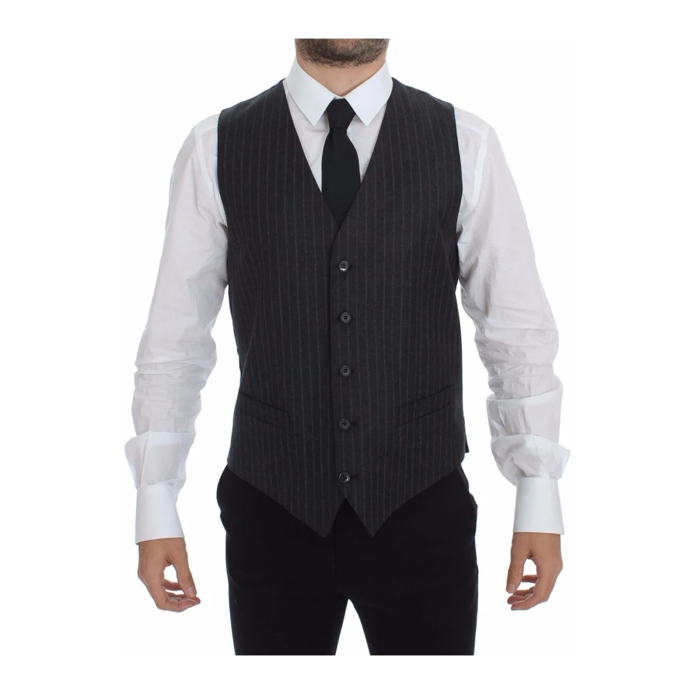 Dolce & Gabbana Men's Gray Striped Formal Wool Vest - Waistcoats - M - Suits