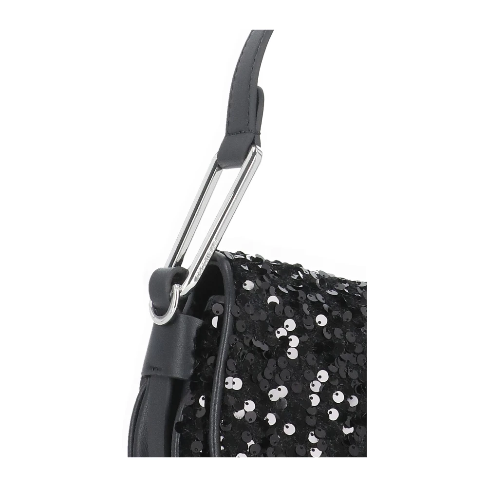 Coccinelle Zwarte leren schoudertas met pailletten Black Dames