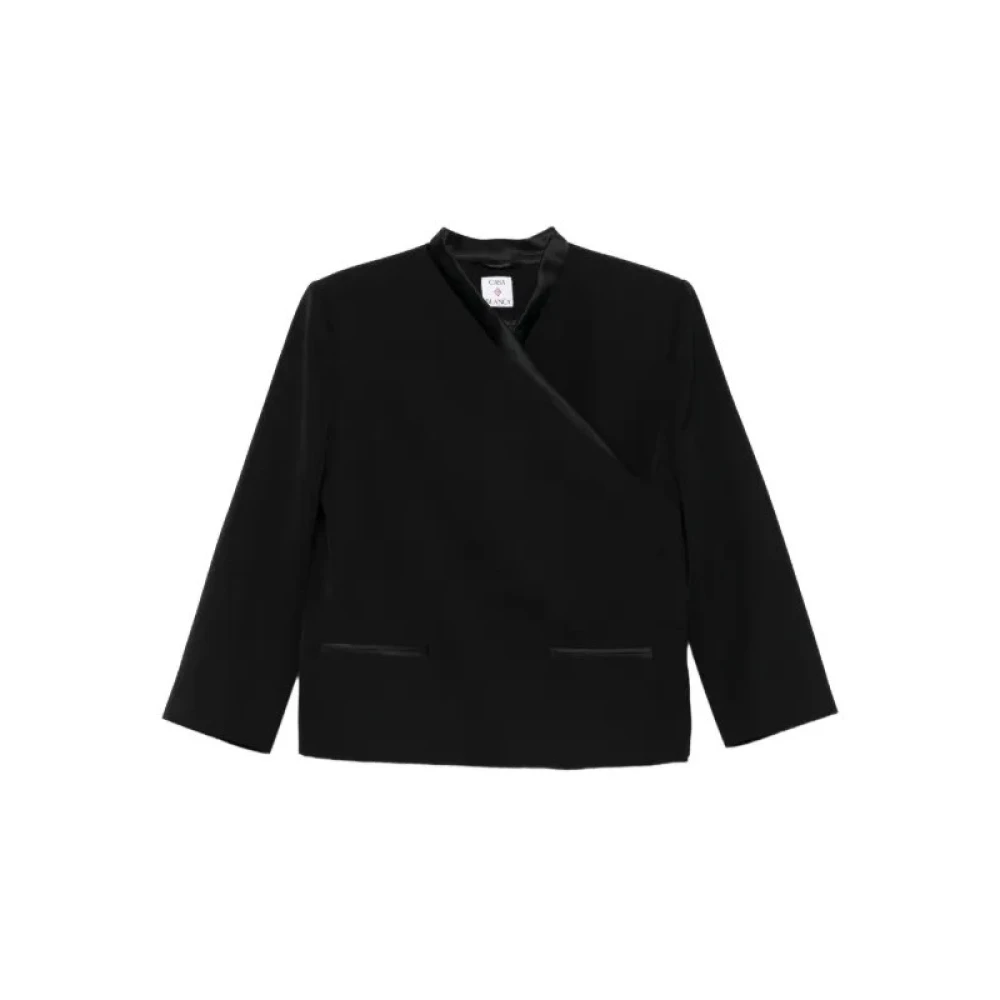 Casablanca Women's Black Satin-Trimmed Wrap Jacket - Blouses - L - Blouses & Shirts