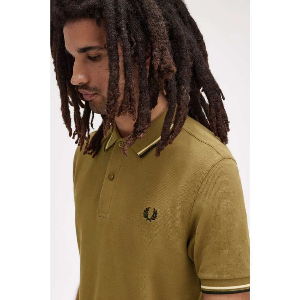 Fred Perry Bruin Gestreept Polo Shirt met Contrast Brown Heren