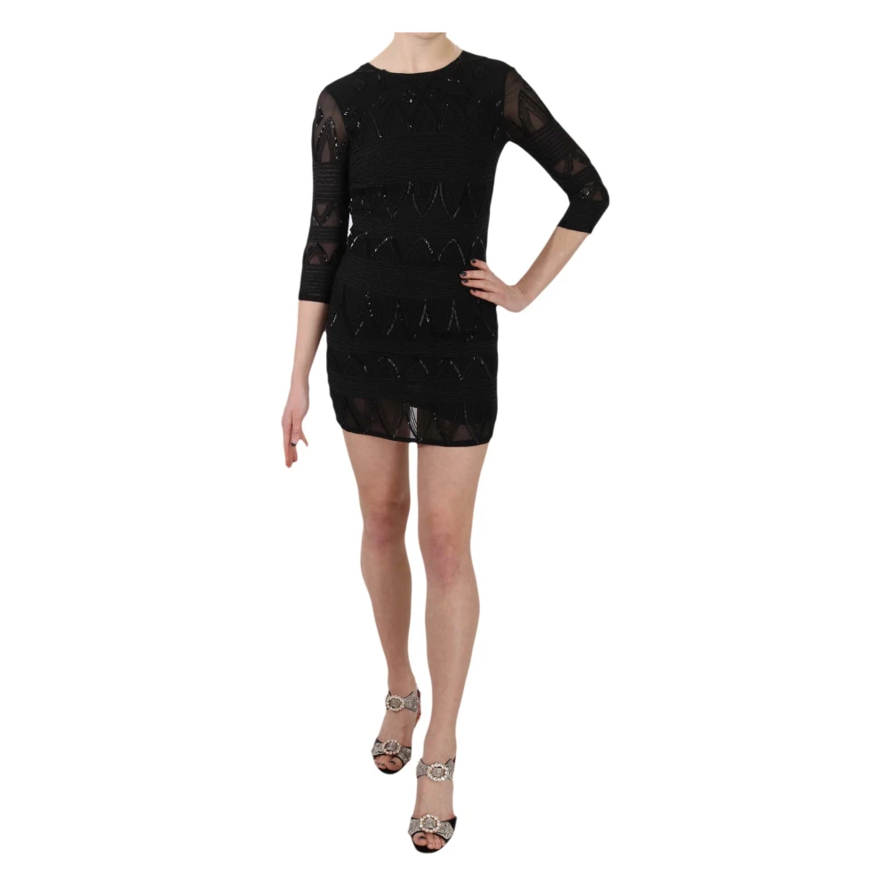 John Richmond Women's Black Silk Sequined Mini Shift Gown - Short Dresses - S - Dresses