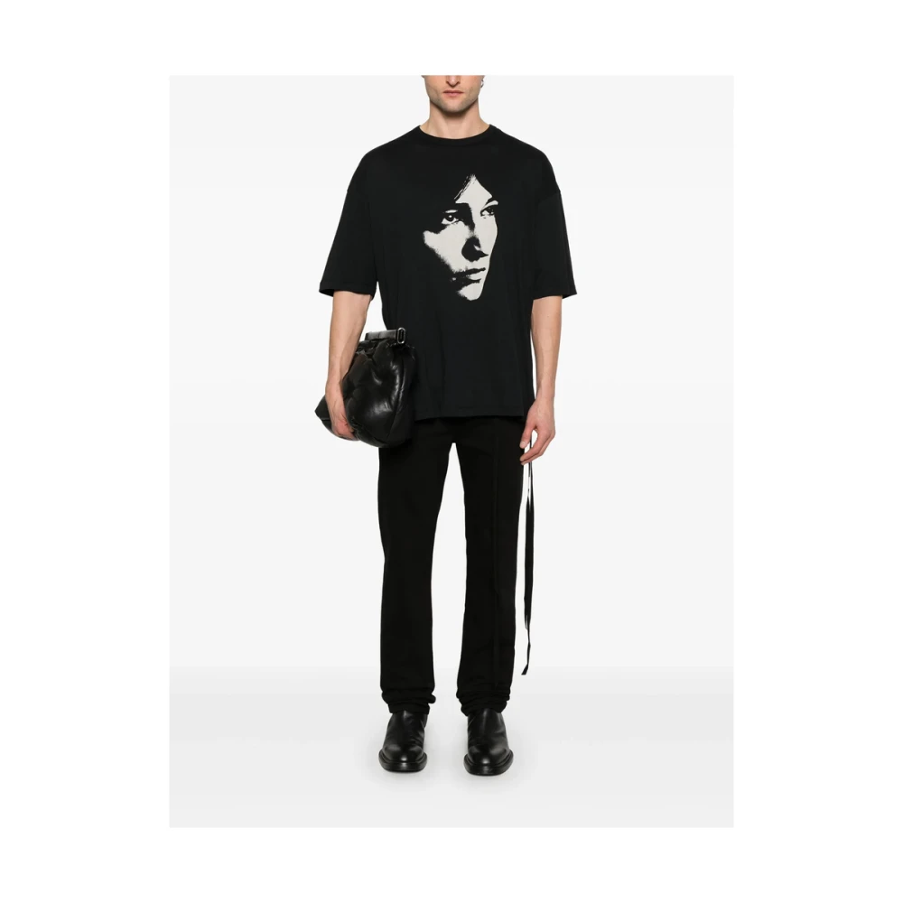 Ann Demeulemeester Zwart gezichtsprint ronde hals t-shirt Black Heren