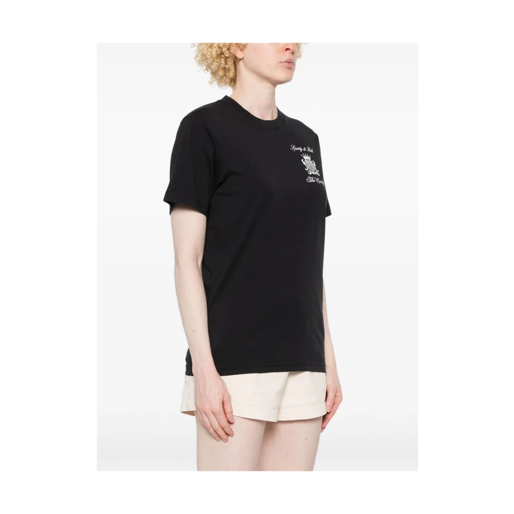 Sporty & Rich Zwart Logo Print Crew Neck T-shirt Black Dames