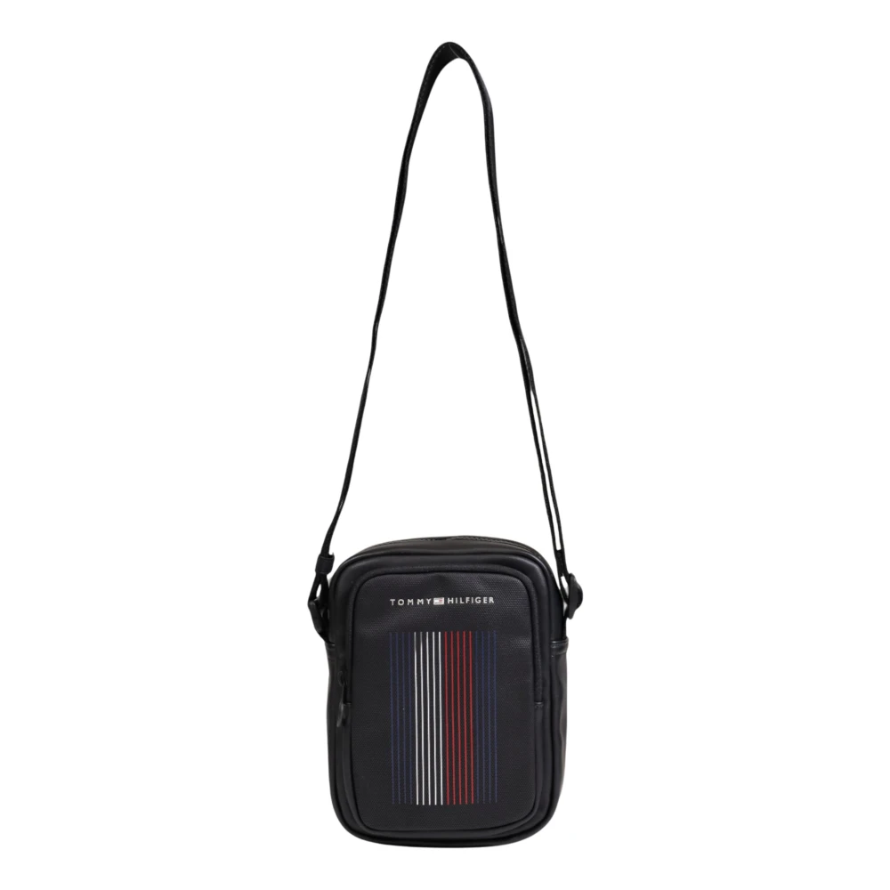 Tommy Hilfiger Zwarte Bedrukte Schoudertas met Rits Black Heren